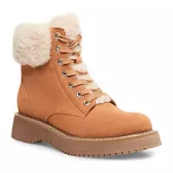 Steve Madden Girl Faux Fur Hiker Boots in Chestnut Tan. Sz 7.5 NEW - Picture 1 of 6